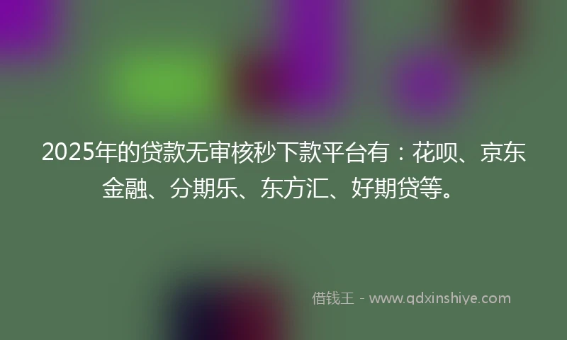 2025年的贷款无审核秒下款平台有：花呗、京东金融、分期乐、东方汇、好期贷等。