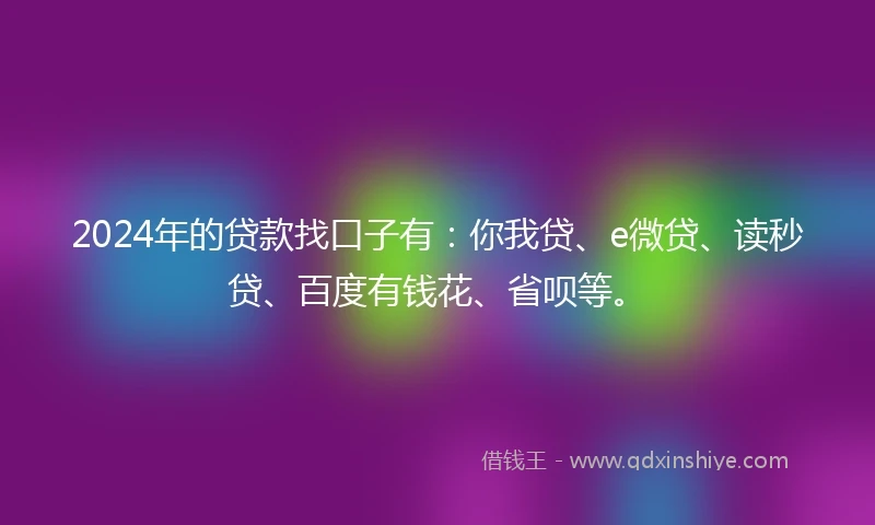 2024年的贷款找口子有：你我贷、e微贷、读秒贷、百度有钱花、省呗等。