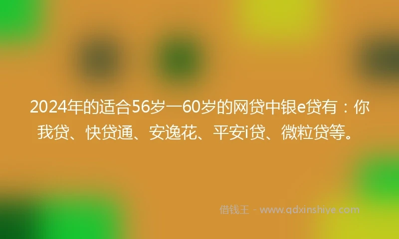 2024年的适合56岁一60岁的网贷中银e贷有：你我贷、快贷通、安逸花、平安i贷、微粒贷等。
