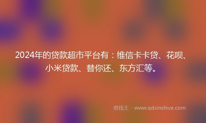 2024年的贷款超市平台有：维信卡卡贷、花呗、小米贷款、替你还、东方汇等。