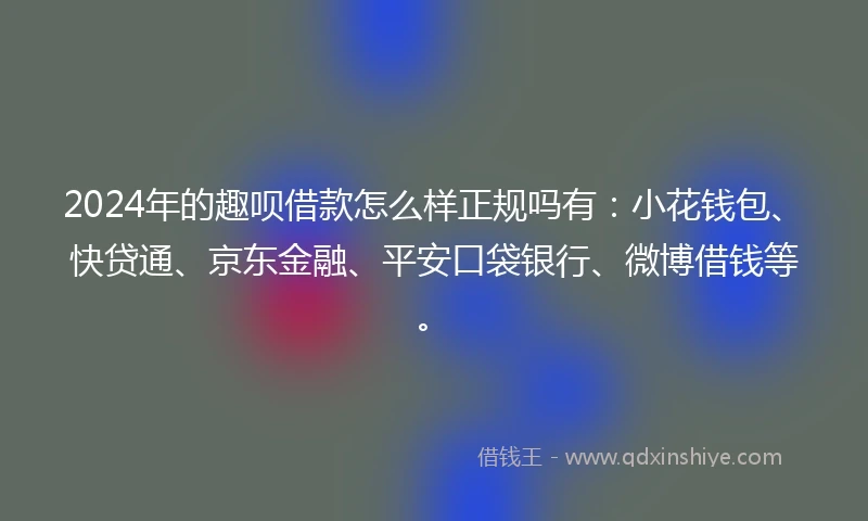 2024年的趣呗借款怎么样正规吗有：小花钱包、快贷通、京东金融、平安口袋银行、微博借钱等。