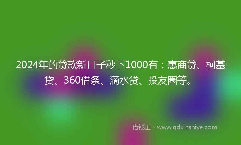 2024年的贷款新口子秒下1000有：惠商贷、柯基贷、360借条、滴水贷、投友圈等。