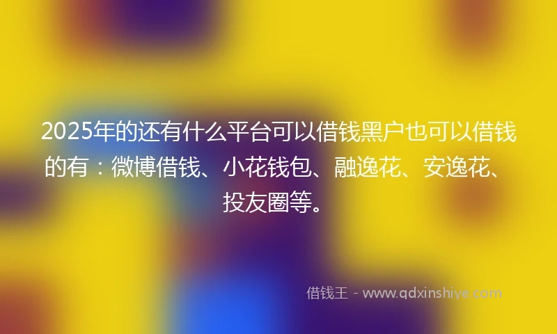2025年的还有什么平台可以借钱黑户也可以借钱的有：微博借钱、小花钱包、融逸花、安逸花、投友圈等。