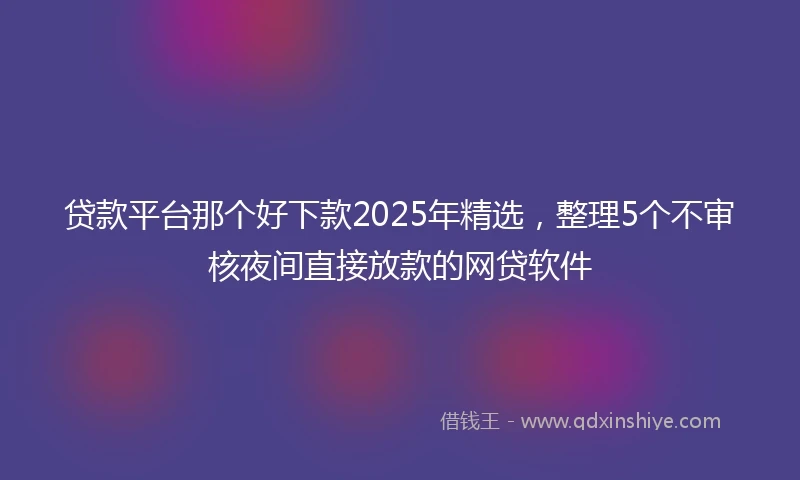 贷款平台那个好下款2025年精选，整理5个不审核夜间直接放款的网贷软件