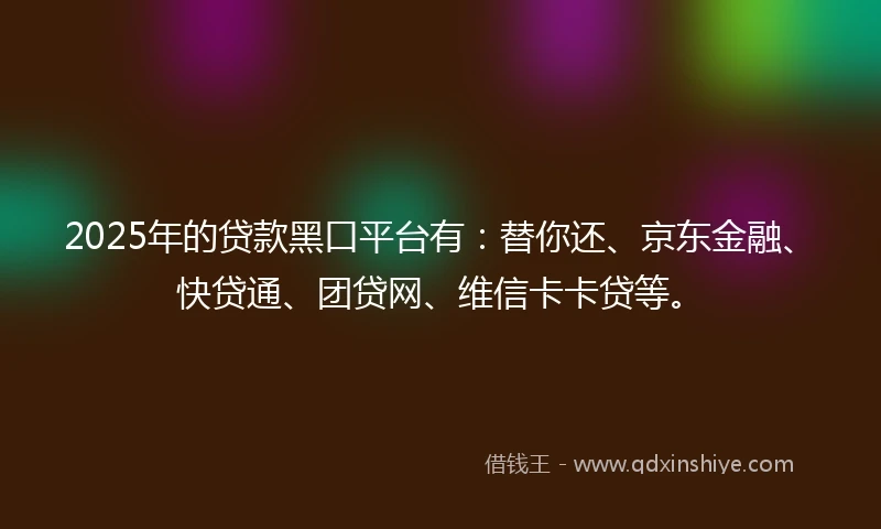 2025年的贷款黑口平台有：替你还、京东金融、快贷通、团贷网、维信卡卡贷等。
