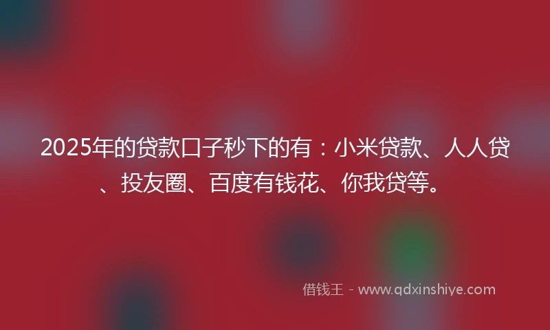 2025年的贷款口子秒下的有：小米贷款、人人贷、投友圈、百度有钱花、你我贷等。