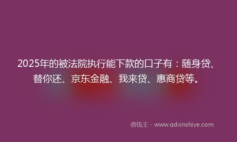 2025年的被法院执行能下款的口子有：随身贷、替你还、京东金融、我来贷、惠商贷等。