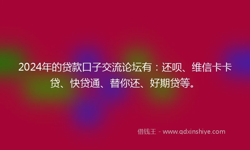 2024年的贷款口子交流论坛有：还呗、维信卡卡贷、快贷通、替你还、好期贷等。
