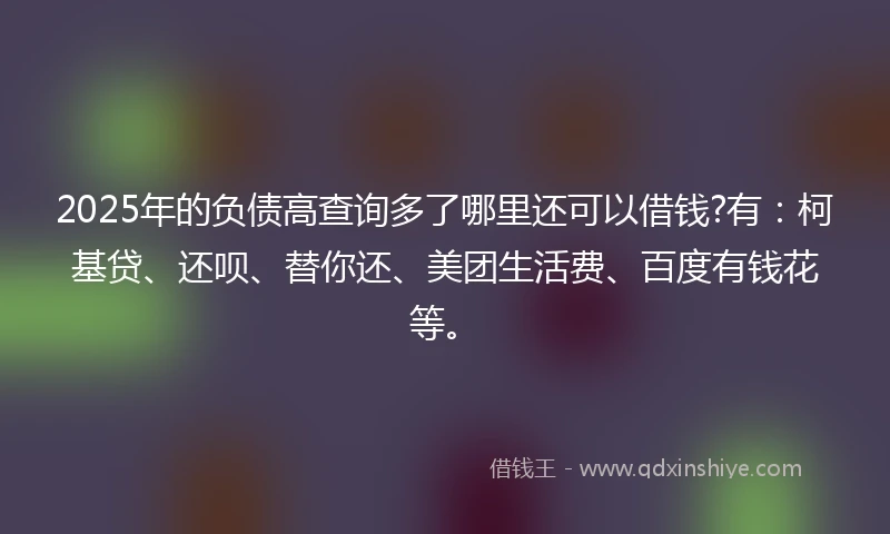 2025年的负债高查询多了哪里还可以借钱?有：柯基贷、还呗、替你还、美团生活费、百度有钱花等。