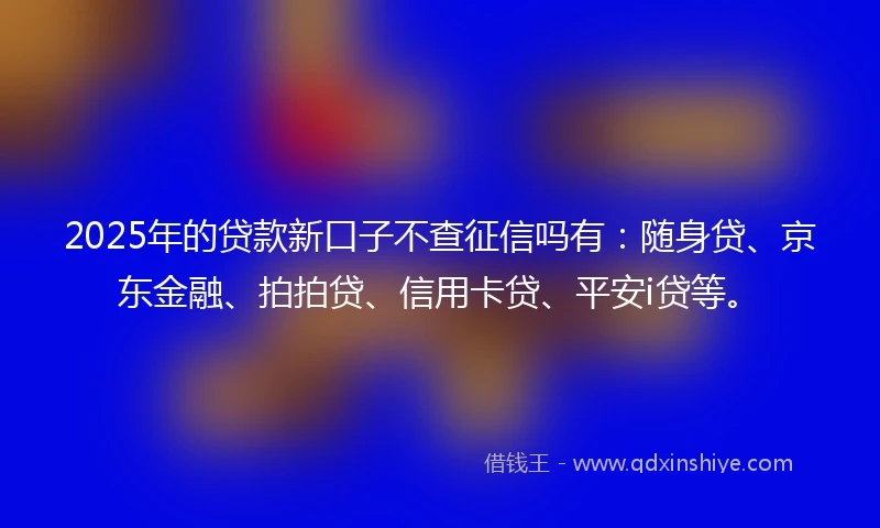 2025年的贷款新口子不查征信吗有：随身贷、京东金融、拍拍贷、信用卡贷、平安i贷等。