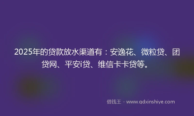 2025年的贷款放水渠道有:安逸花、微粒贷、团贷网、平安i贷、维信卡卡贷等。