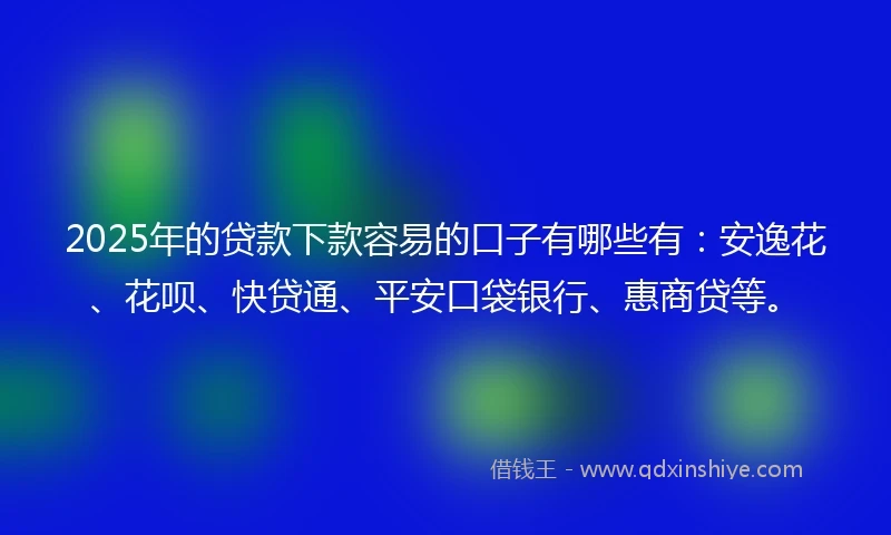 2025年的贷款下款容易的口子有哪些有：安逸花、花呗、快贷通、平安口袋银行、惠商贷等。
