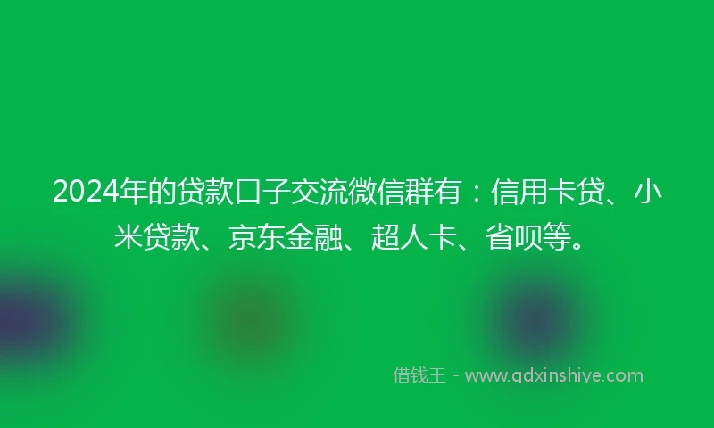 2024年的贷款口子交流微信群有：信用卡贷、小米贷款、京东金融、超人卡、省呗等。