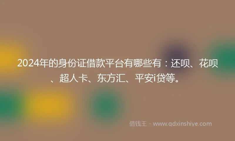 2024年的身份证借款平台有哪些有：还呗、花呗、超人卡、东方汇、平安i贷等。