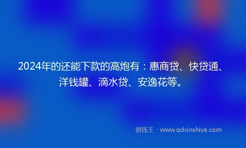2024年的还能下款的高炮有：惠商贷、快贷通、洋钱罐、滴水贷、安逸花等。