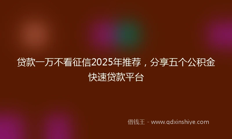 贷款一万不看征信2025年推荐，分享五个公积金快速贷款平台