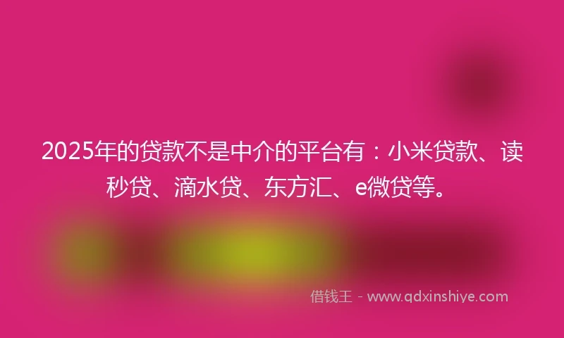 2025年的贷款不是中介的平台有：小米贷款、读秒贷、滴水贷、东方汇、e微贷等。