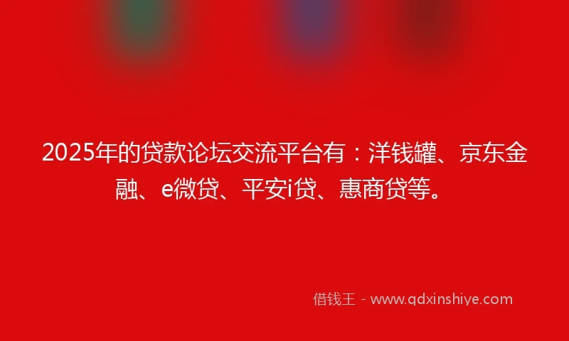 2025年的贷款论坛交流平台有：洋钱罐、京东金融、e微贷、平安i贷、惠商贷等。