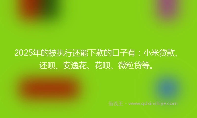 2025年的被执行还能下款的口子有：小米贷款、还呗、安逸花、花呗、微粒贷等。