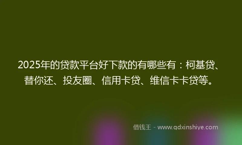 2025年的贷款平台好下款的有哪些有：柯基贷、替你还、投友圈、信用卡贷、维信卡卡贷等。