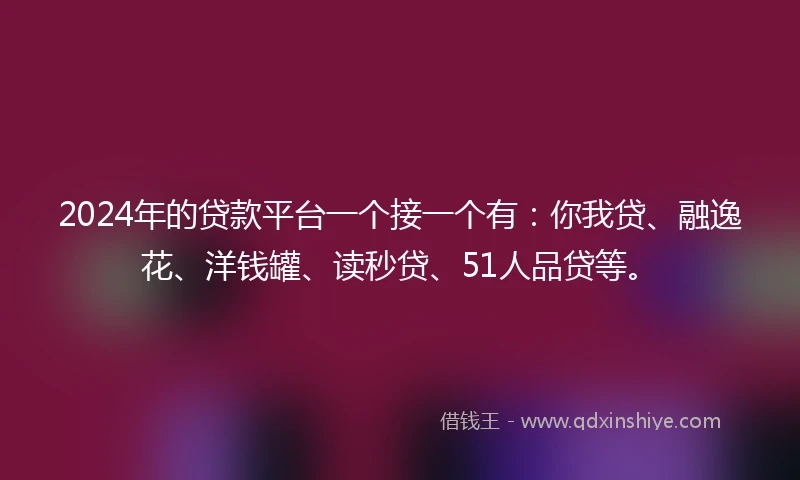 2024年的贷款平台一个接一个有：你我贷、融逸花、洋钱罐、读秒贷、51人品贷等。