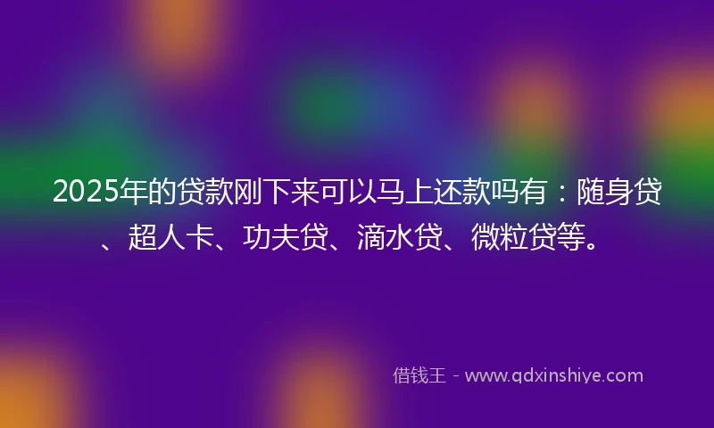 2025年的贷款刚下来可以马上还款吗有：随身贷、超人卡、功夫贷、滴水贷、微粒贷等。