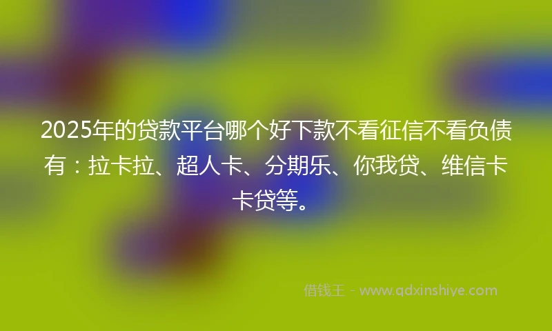 2025年的贷款平台哪个好下款不看征信不看负债有：拉卡拉、超人卡、分期乐、你我贷、维信卡卡贷等。