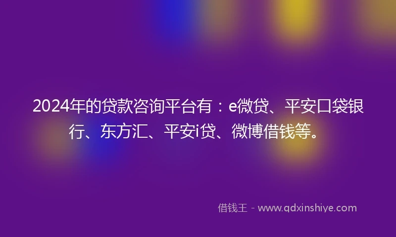 2024年的贷款咨询平台有：e微贷、平安口袋银行、东方汇、平安i贷、微博借钱等。