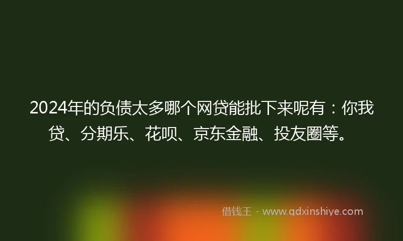 2024年的负债太多哪个网贷能批下来呢有：你我贷、分期乐、花呗、京东金融、投友圈等。