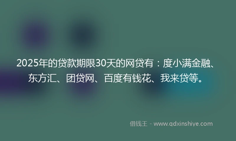 2025年的贷款期限30天的网贷有：度小满金融、东方汇、团贷网、百度有钱花、我来贷等。