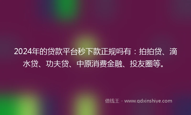 2024年的贷款平台秒下款正规吗有：拍拍贷、滴水贷、功夫贷、中原消费金融、投友圈等。