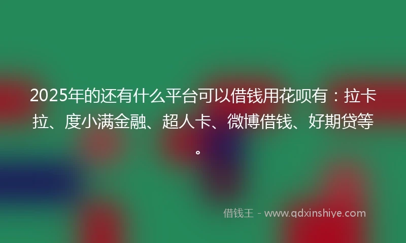 2025年的还有什么平台可以借钱用花呗有：拉卡拉、度小满金融、超人卡、微博借钱、好期贷等。