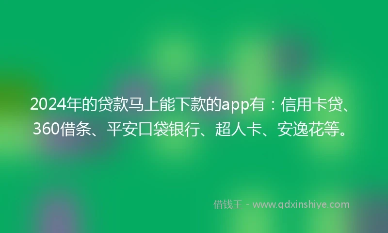 2024年的贷款马上能下款的app有：信用卡贷、360借条、平安口袋银行、超人卡、安逸花等。