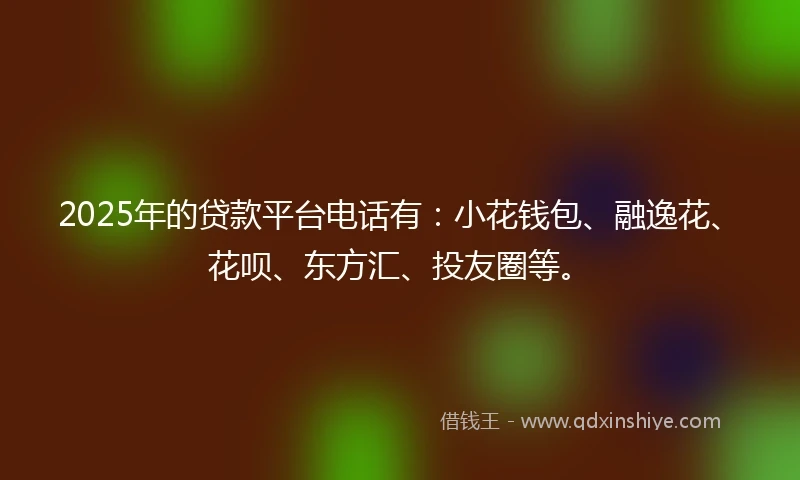 2025年的贷款平台电话有：小花钱包、融逸花、花呗、东方汇、投友圈等。