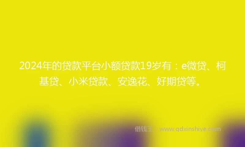 2024年的贷款平台小额贷款19岁有：e微贷、柯基贷、小米贷款、安逸花、好期贷等。