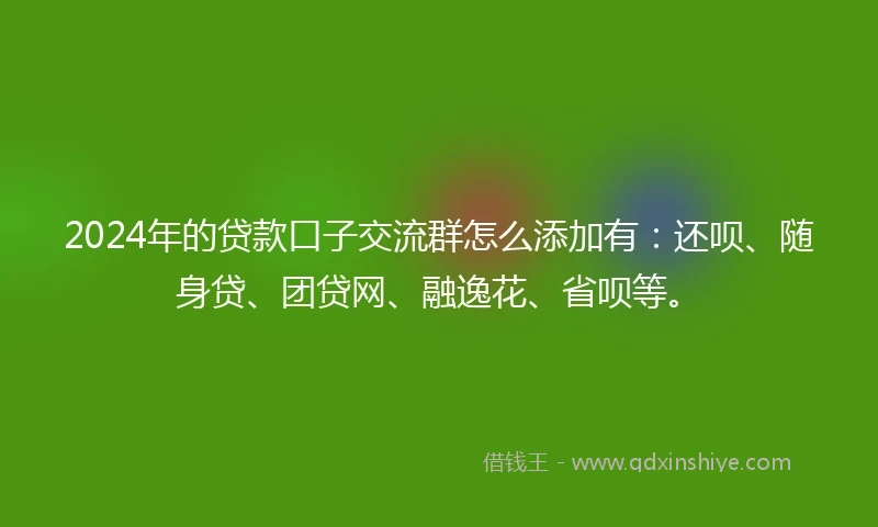 2024年的贷款口子交流群怎么添加有：还呗、随身贷、团贷网、融逸花、省呗等。