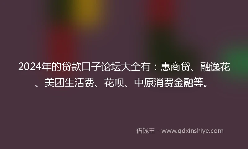 2024年的贷款口子论坛大全有：惠商贷、融逸花、美团生活费、花呗、中原消费金融等。