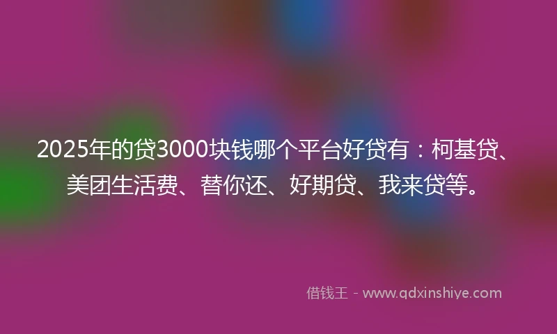 2025年的贷3000块钱哪个平台好贷有：柯基贷、美团生活费、替你还、好期贷、我来贷等。