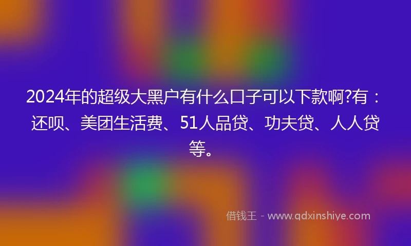 2024年的超级大黑户有什么口子可以下款啊?有：还呗、美团生活费、51人品贷、功夫贷、人人贷等。