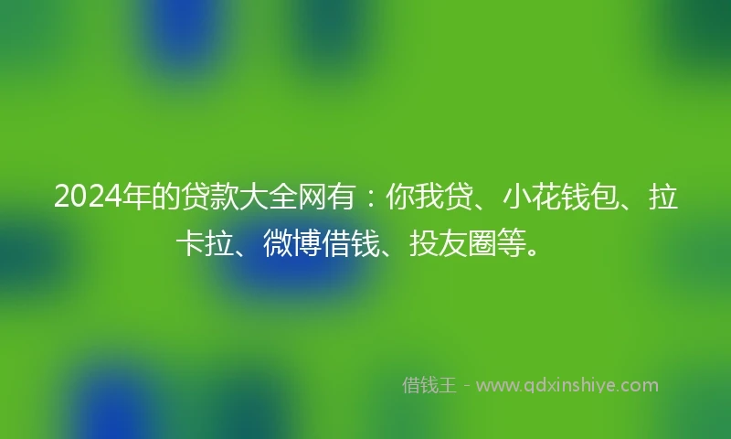 2024年的贷款大全网有：你我贷、小花钱包、拉卡拉、微博借钱、投友圈等。