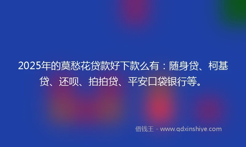 2025年的莫愁花贷款好下款么有：随身贷、柯基贷、还呗、拍拍贷、平安口袋银行等。