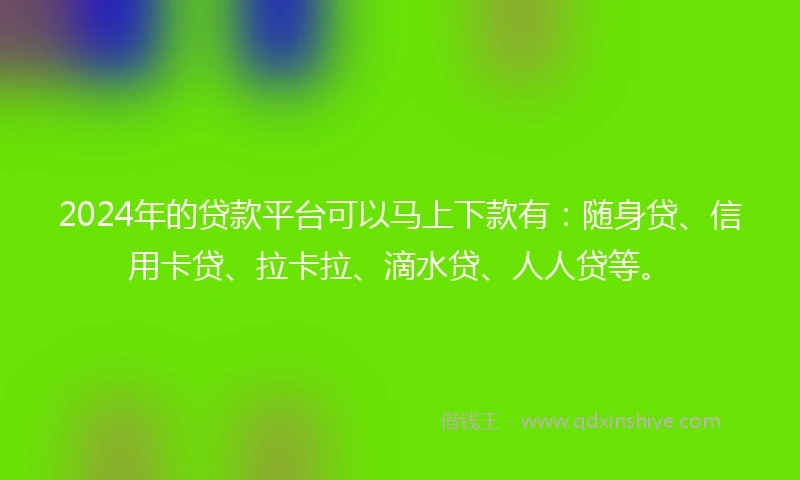 2024年的贷款平台可以马上下款有：随身贷、信用卡贷、拉卡拉、滴水贷、人人贷等。