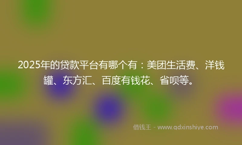 2025年的贷款平台有哪个有：美团生活费、洋钱罐、东方汇、百度有钱花、省呗等。