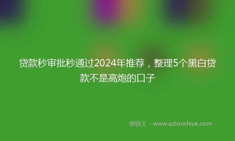 贷款秒审批秒通过2024年推荐，整理5个黑白贷款不是高炮的口子