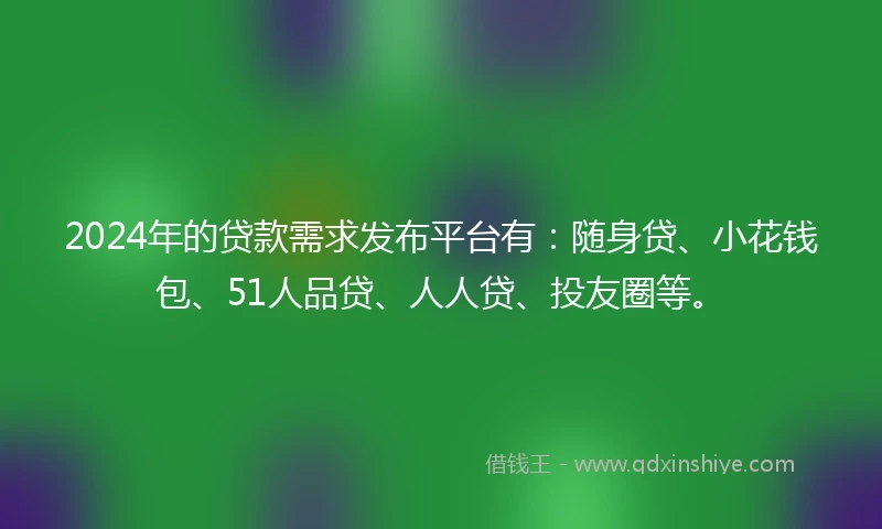 2024年的贷款需求发布平台有：随身贷、小花钱包、51人品贷、人人贷、投友圈等。