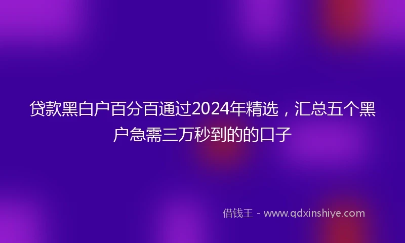 贷款黑白户百分百通过2024年精选，汇总五个黑户急需三万秒到的的口子