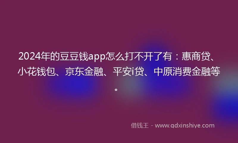 2024年的豆豆钱app怎么打不开了有：惠商贷、小花钱包、京东金融、平安i贷、中原消费金融等。
