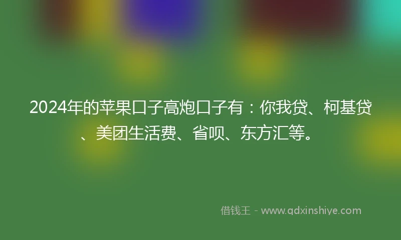 2024年的苹果口子高炮口子有：你我贷、柯基贷、美团生活费、省呗、东方汇等。
