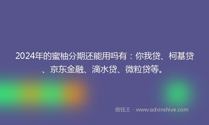 2024年的蜜柚分期还能用吗有：你我贷、柯基贷、京东金融、滴水贷、微粒贷等。