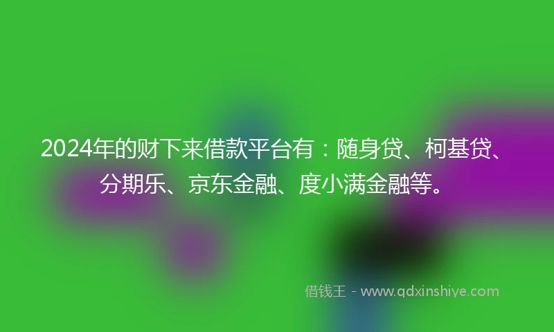 2024年的财下来借款平台有：随身贷、柯基贷、分期乐、京东金融、度小满金融等。